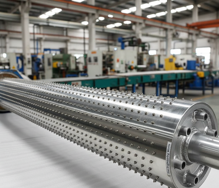 Chrome-coated textile feed roller in a manufacturing facility